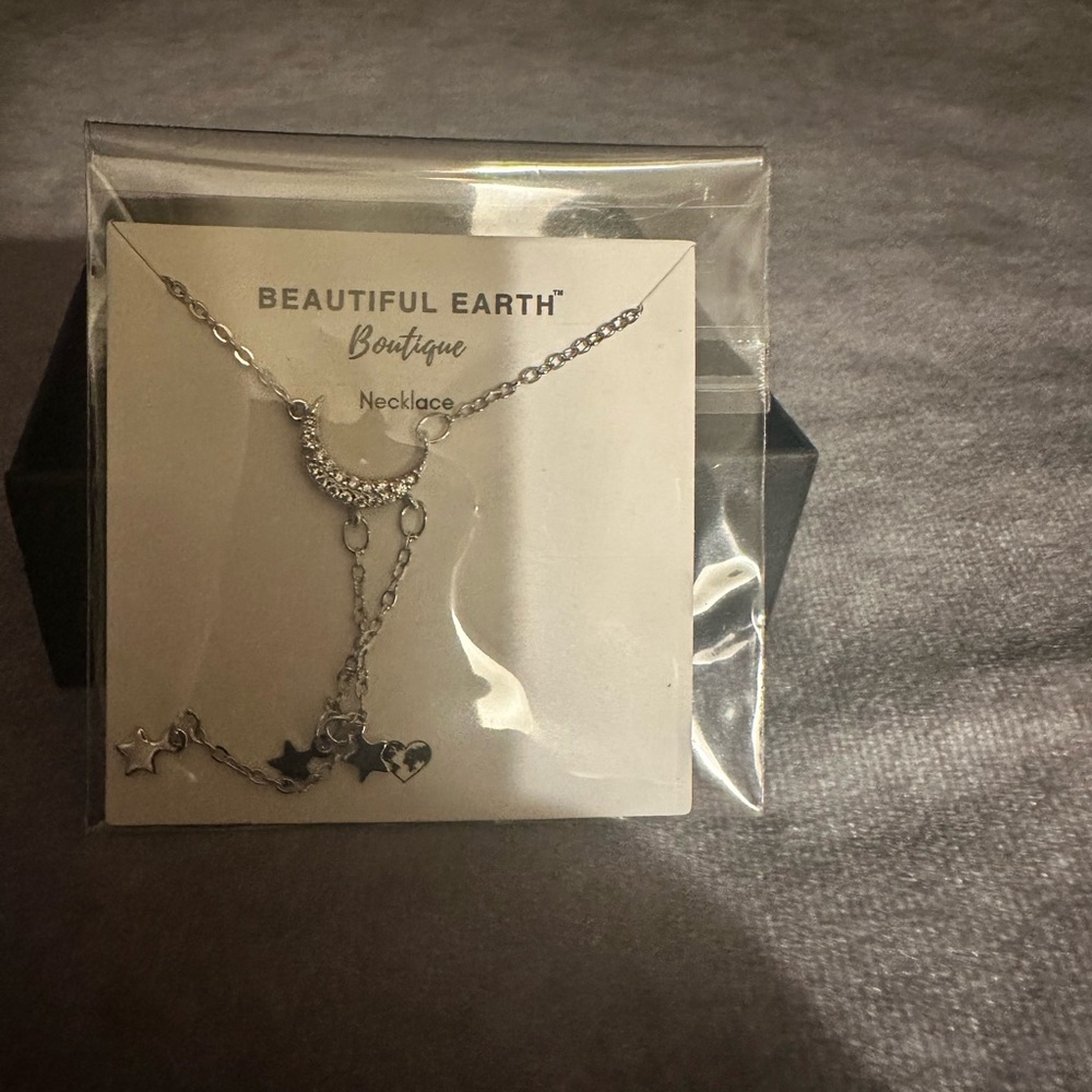 Moon and star silver necklace